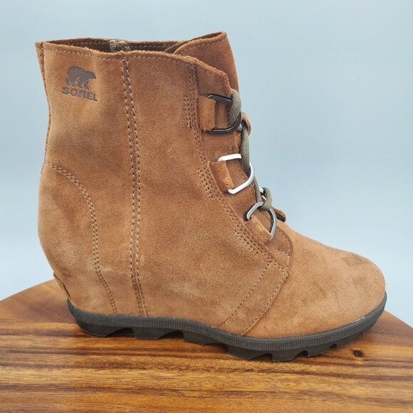 Sorel Joan of Arctic Boots Youth Girls 5 Brown Leather Lace Up Hidden Wedge - Picture 1 of 9